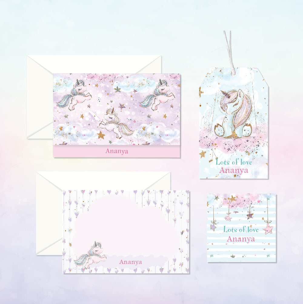 Personalized Stationery Gift Set - Unicorn, Set of 24 or 48