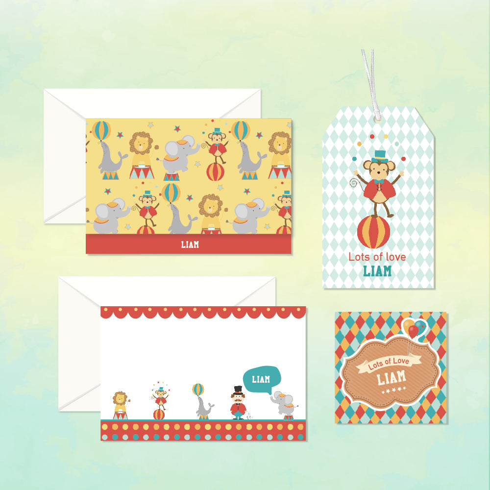 Personalized Stationery Gift Set - Circus Circus, Set of 24 or 48