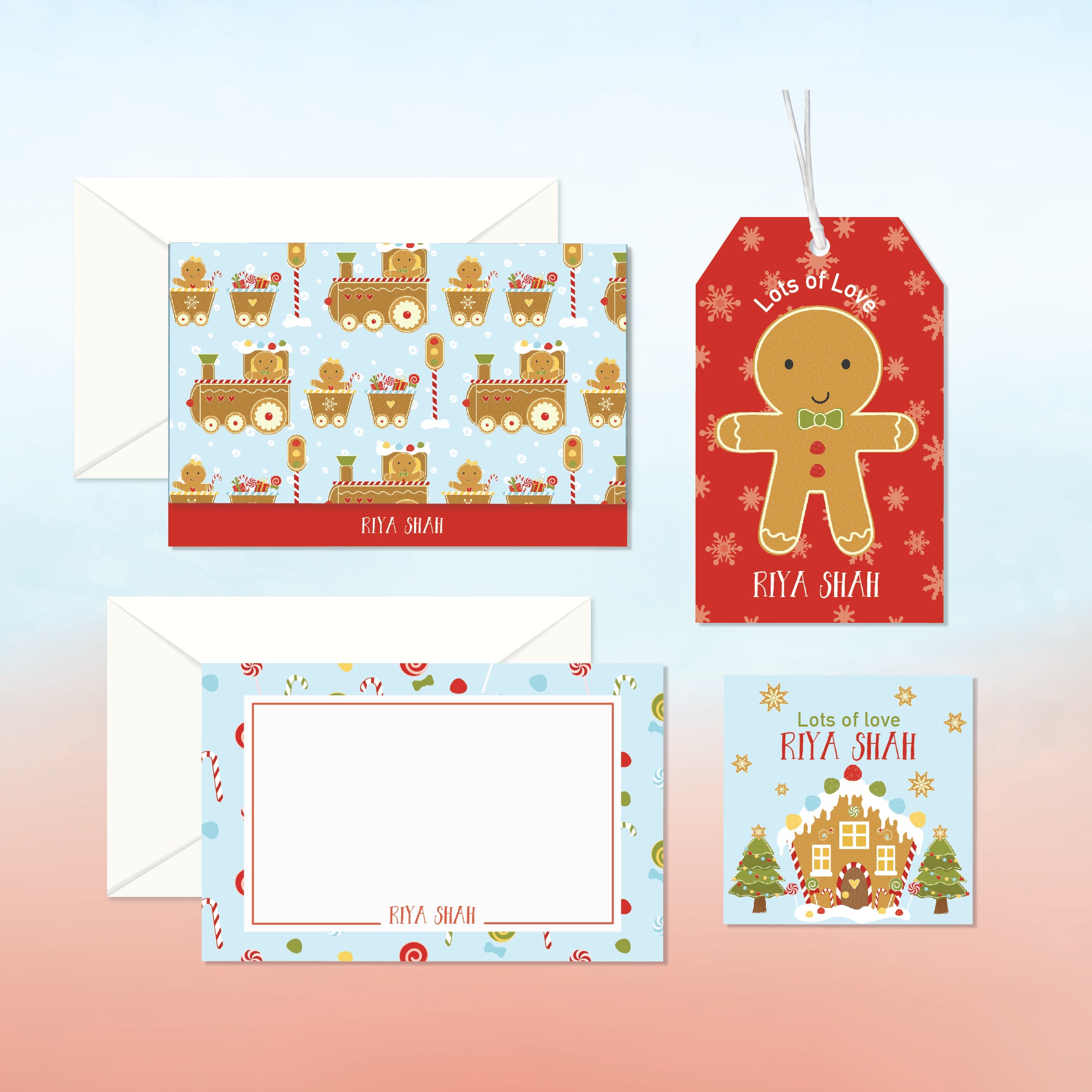 Personalized Stationery Gift Set - Gingerbread Man, Set of 24 or 48