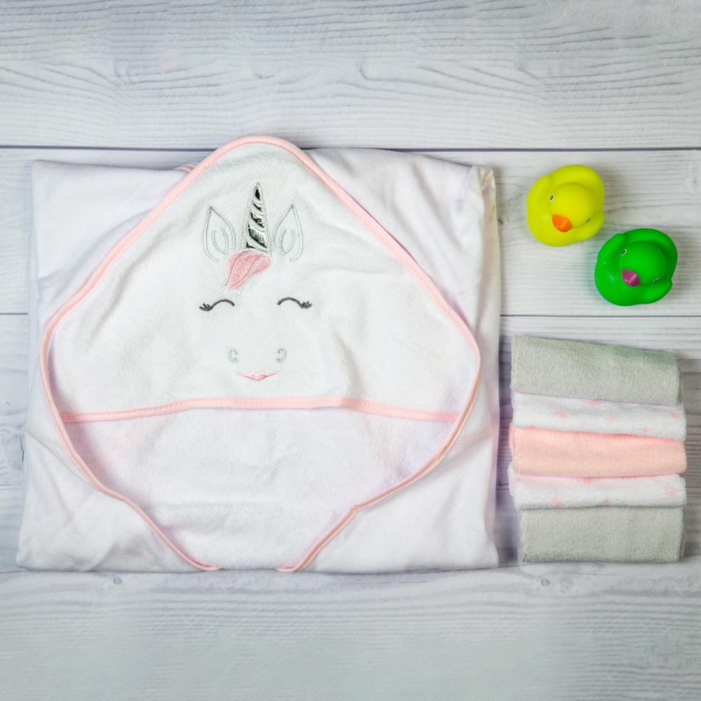 Whimsical Unicorn White Towel & Wash Cloth Set