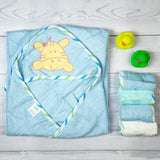 Tiger Blue Applique Hooded Towel & Wash Cloth Set