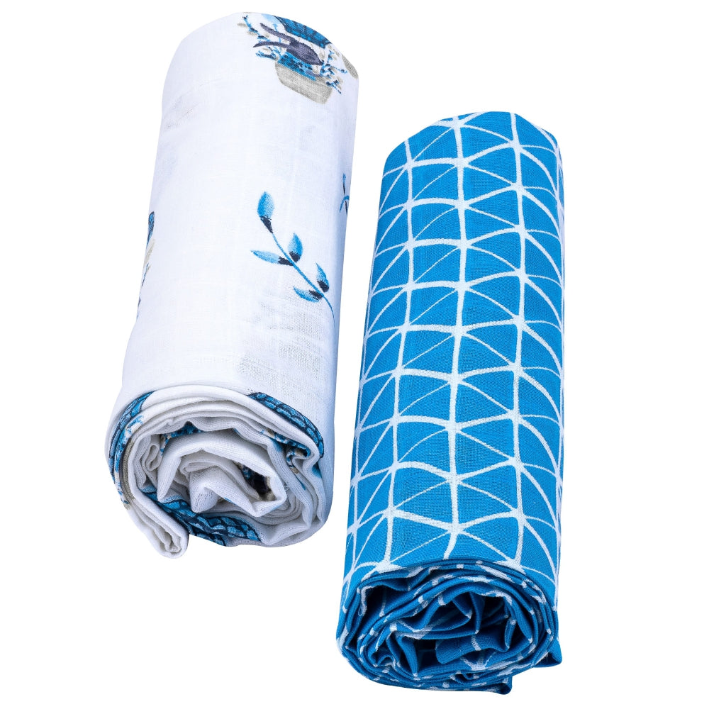 Theoni 100% Organic Cotton Muslin Swaddles (Set of 2) - Cappadocia Dreams Blue