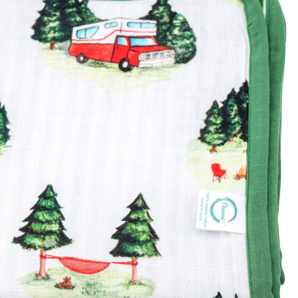Theoni 100% Organic Muslin Reversible Snuggle Blankets-The Little Camper