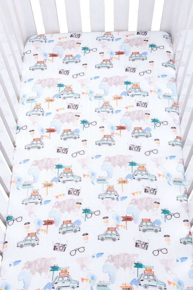 Theoni 100% Organic Cotton Muslin Wanderlust Wonders Fitted Crib Sheets