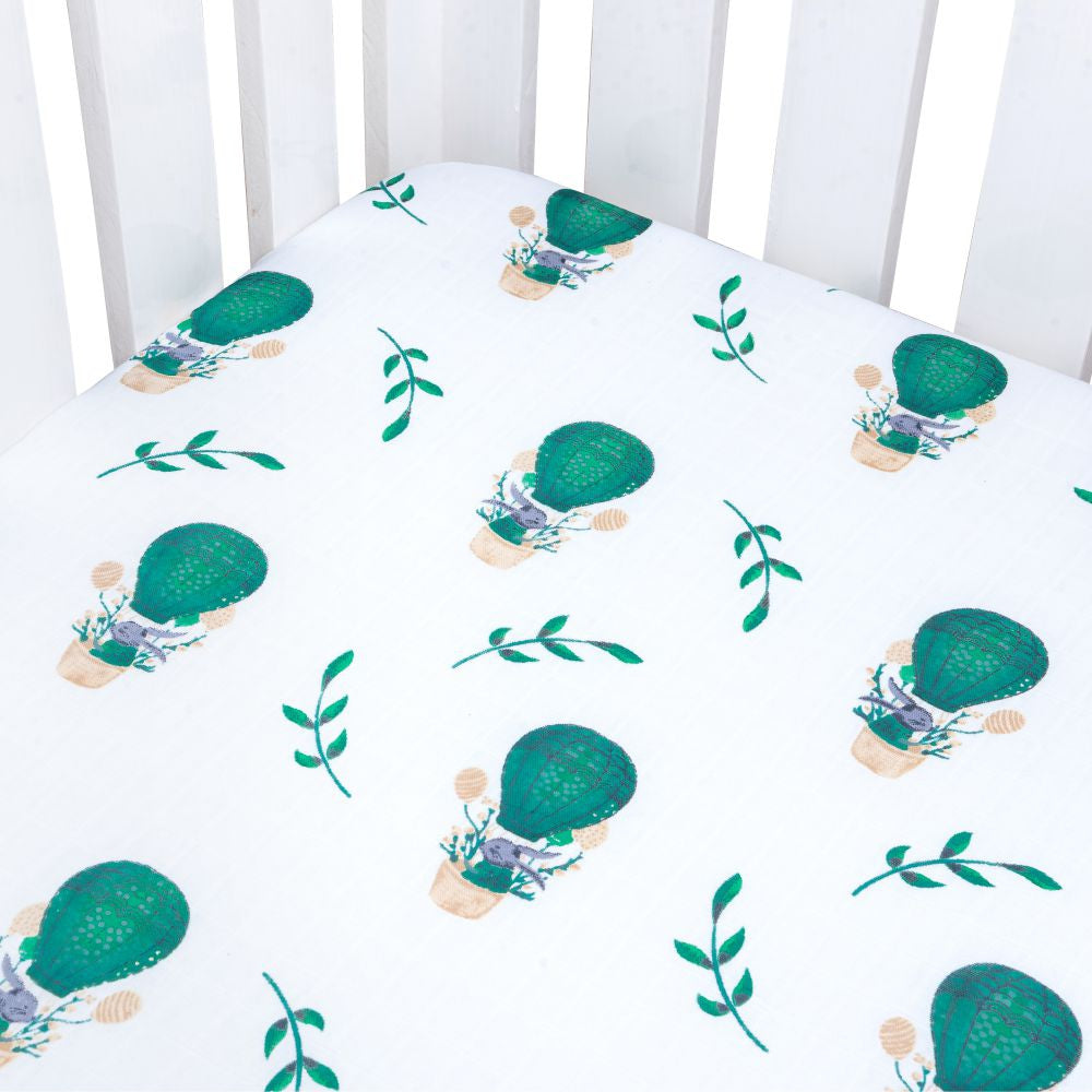 Theoni 100% Organic Cotton Muslin Cappadocia Dreams Fitted Crib Sheets- Green