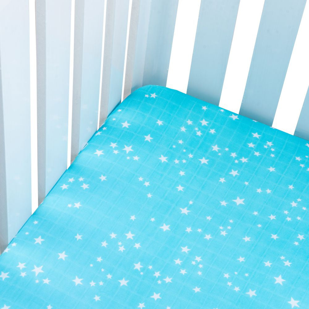 Theoni 100% Organic Cotton Muslin Starry Nights Fitted Crib Sheets