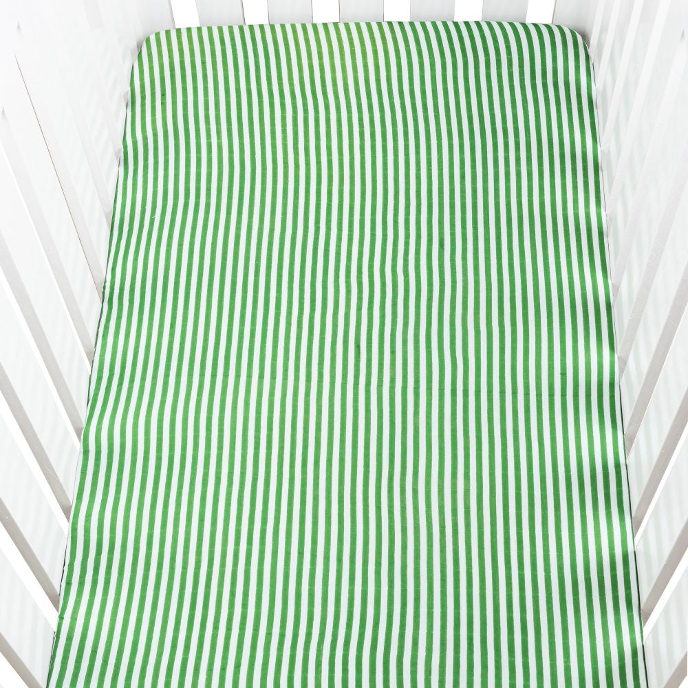 Theoni 100% organic cotton muslin Olive Stripes Fitted Crib Sheets