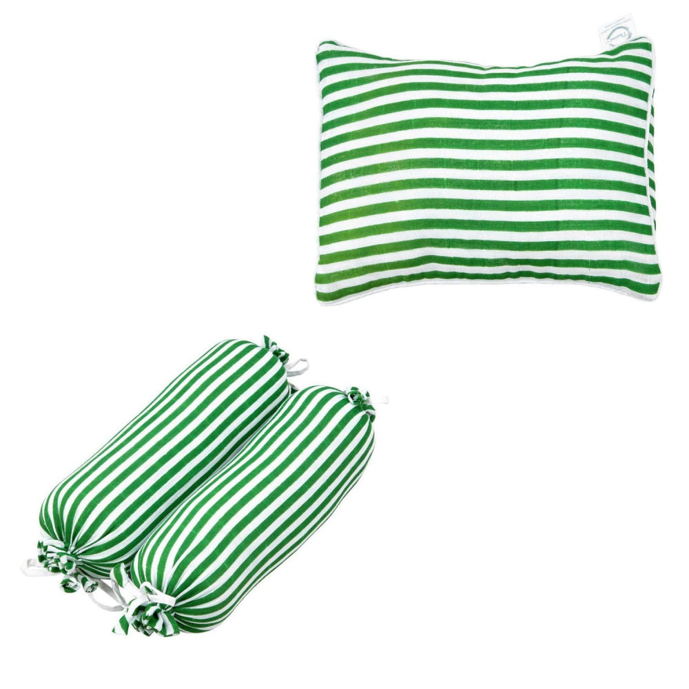 Theoni Organic Cotton Bolsters & Pillow - Olive Stripes