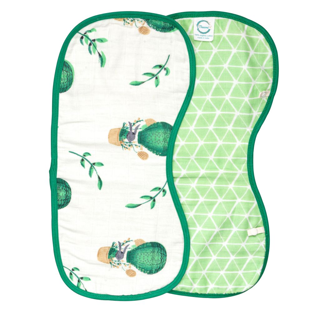 Theoni Organic Muslin 3 Layers Burp Cloth /  Bib(Set of 2) - Cappadocia Dreams- Green