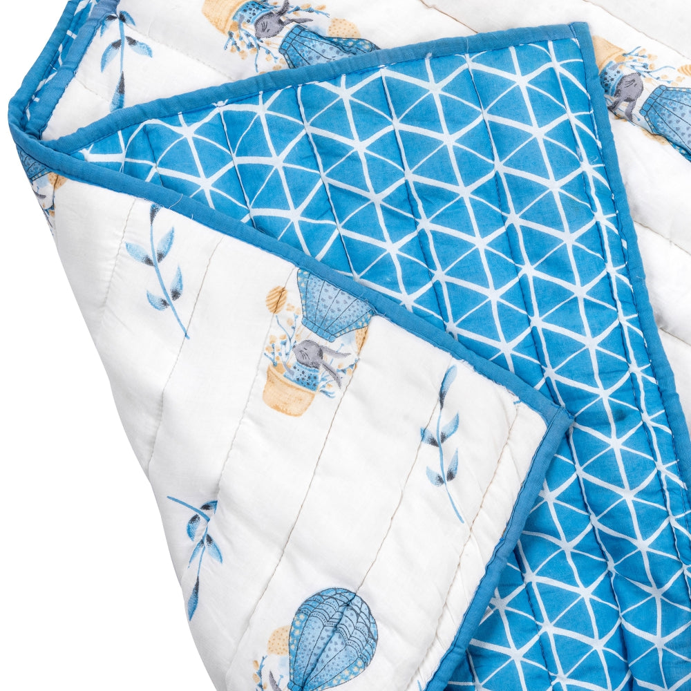 Theoni 100% Organic Cotton Reversible Quilts - Cappadocia Dreams- Blue