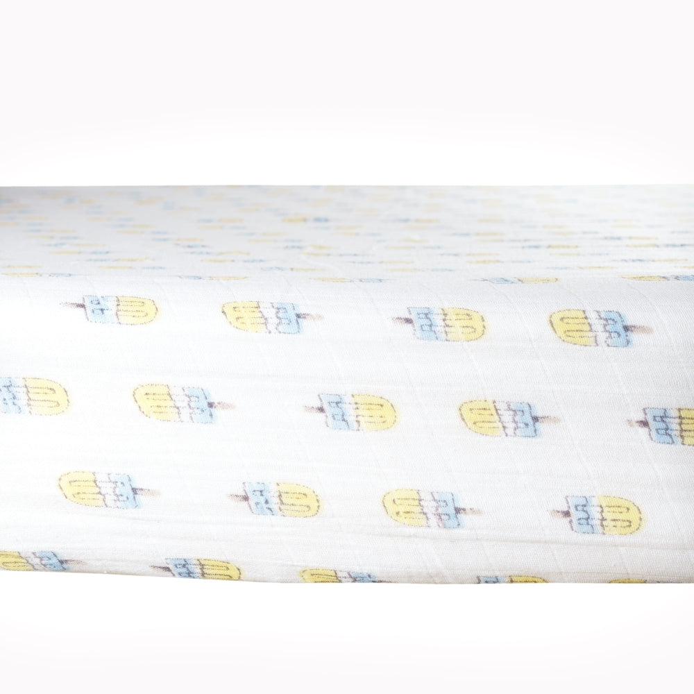 Theoni 100% Organic Cotton Fitted Crib Sheet- Popsicle Fun Blue