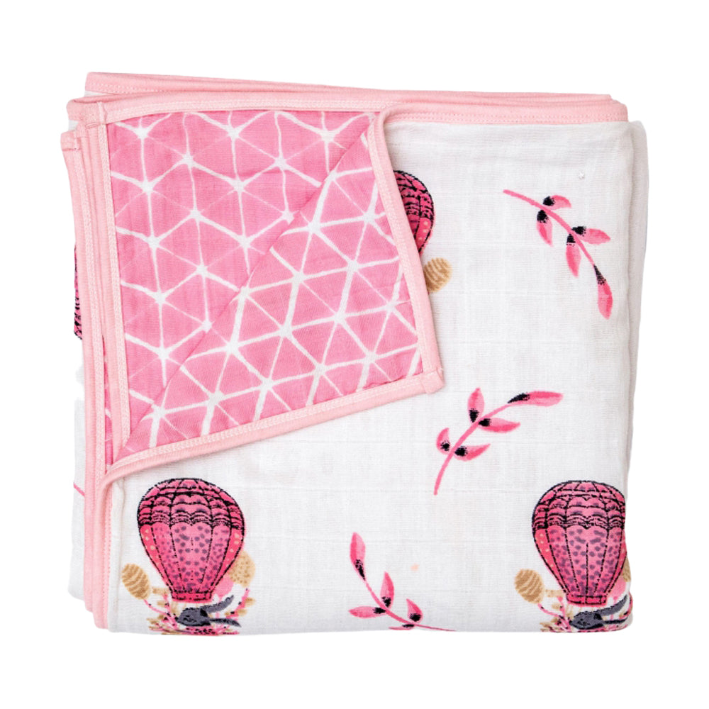 Theoni 100% Organic Muslin Reversible Snuggle Blankets-Cappadocia Dreams Pink
