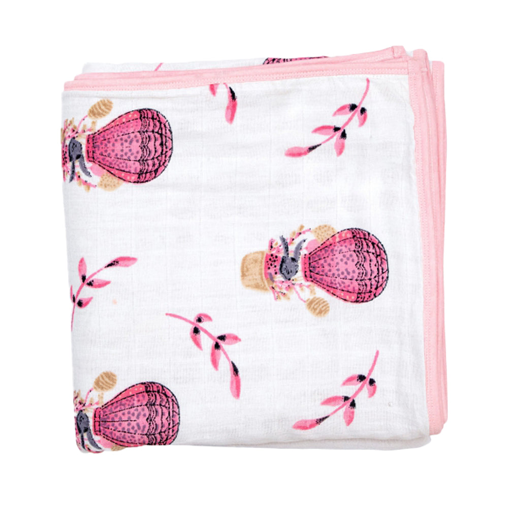 Theoni 100% Organic Muslin Reversible Snuggle Blankets-Cappadocia Dreams Pink