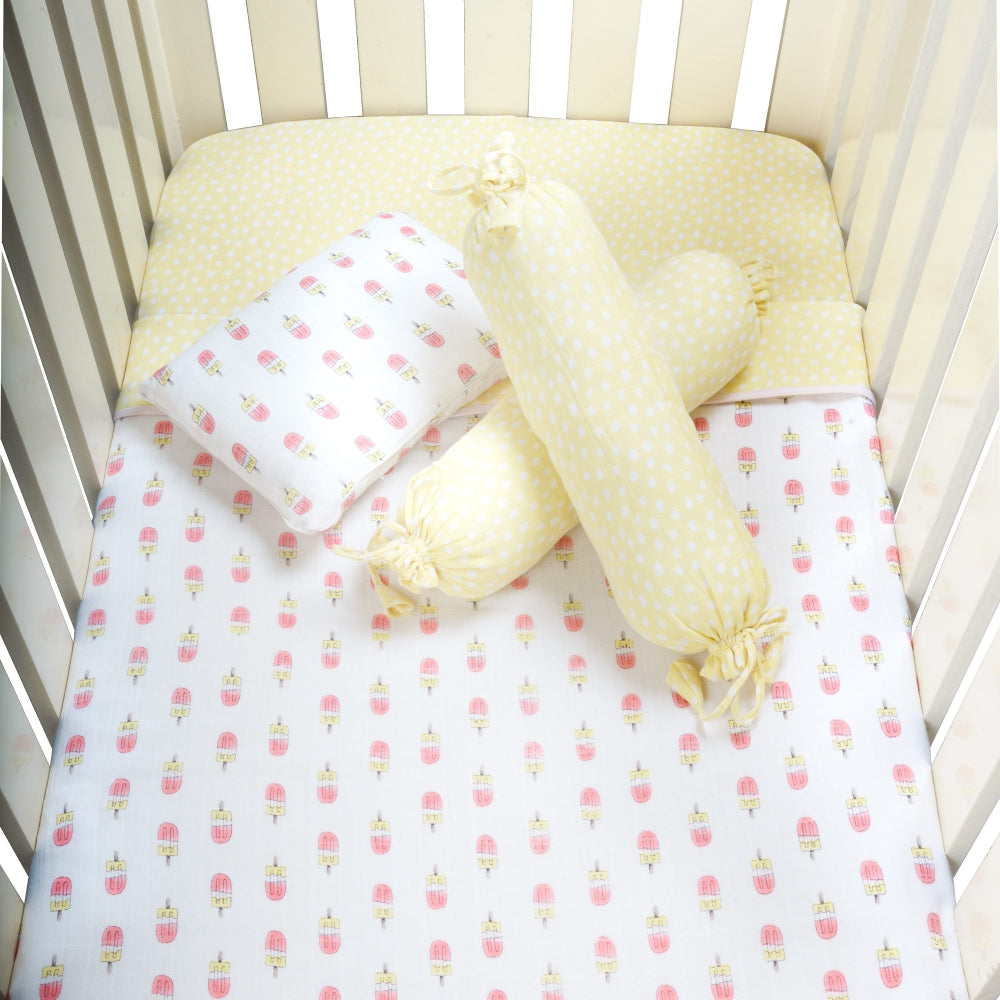 Theoni 100% Organic Cotton Complete Cot Set – Popsicle Fun - Pink