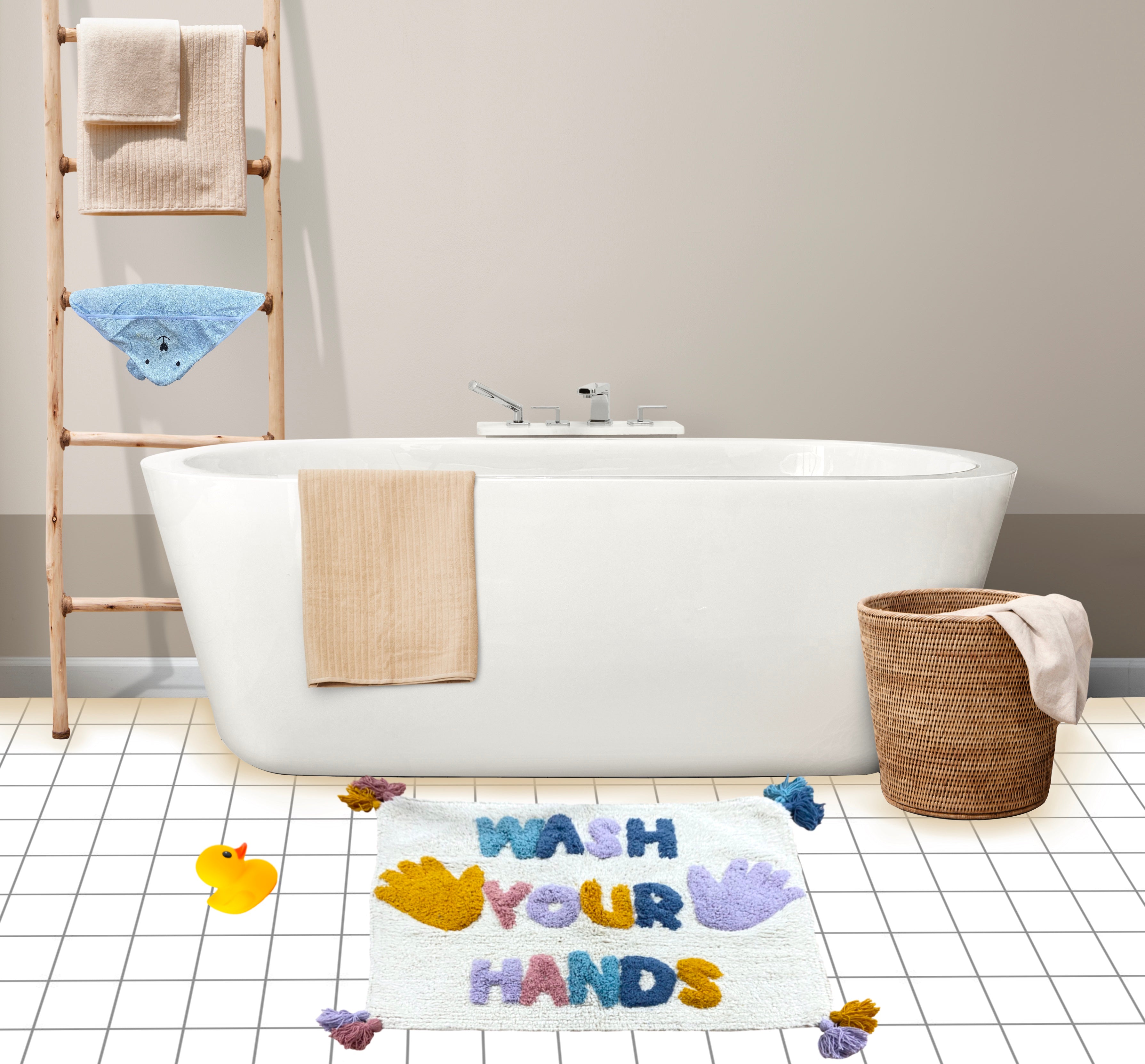 Theoni Multi Novelty Cotton Wash Your Hand Bath Mat, Ultra Soft,Anti Skid And Absorbent Bath Rug-48Cm X 61Cm.