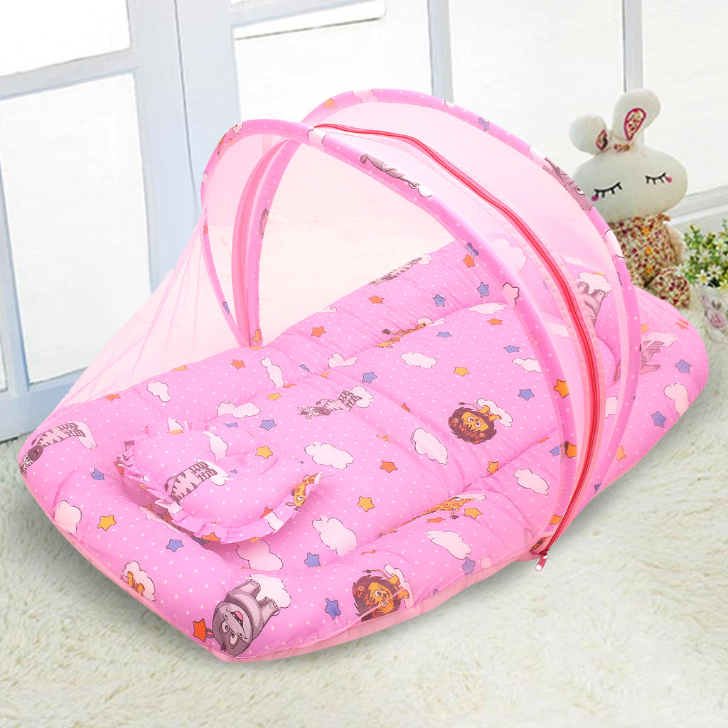 Baby Moo Tent Mattress Set With Neck Pillow Flying Animals Pink