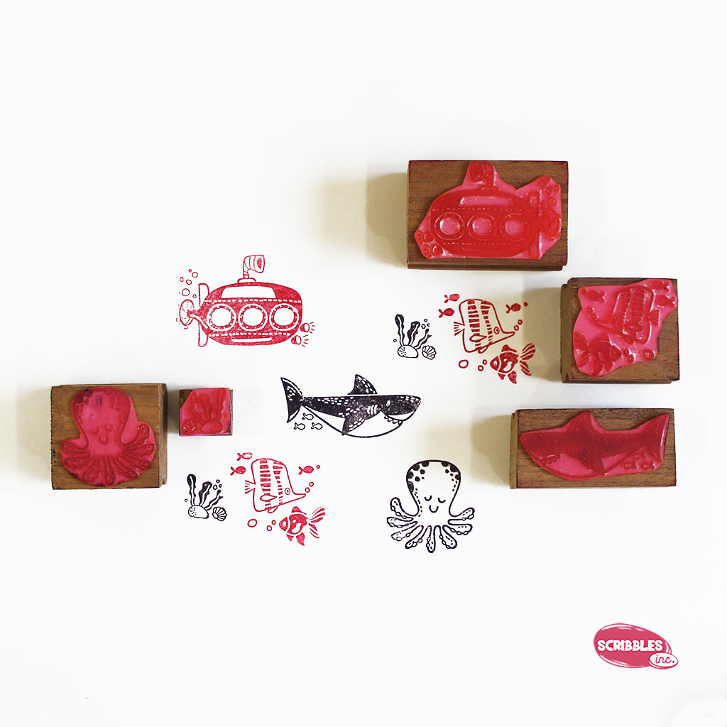 Wooden Stamp-A-Scene - Under the Sea (Black & Red Stamp Pad)