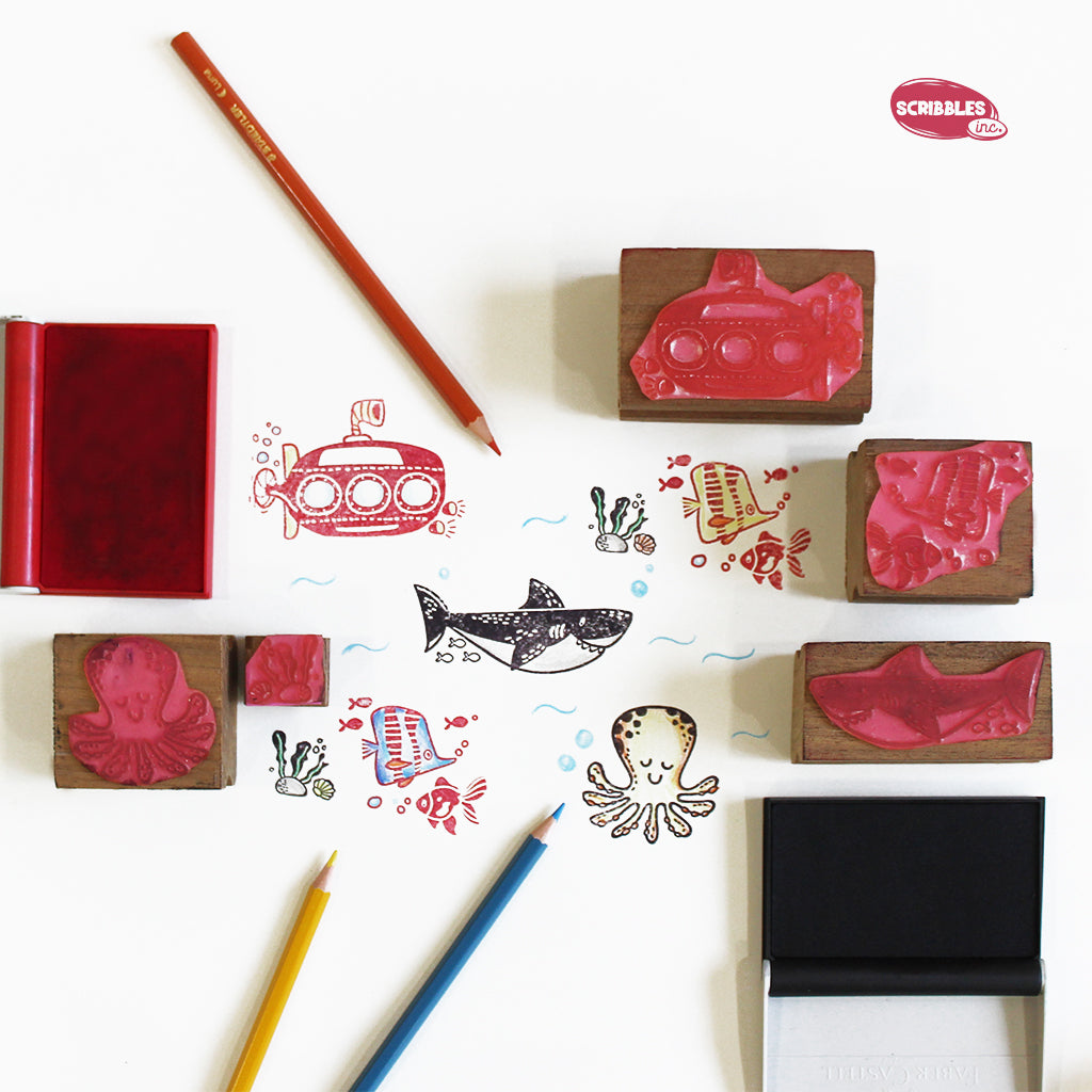 Wooden Stamp-A-Scene - Under the Sea (Black & Red Stamp Pad)