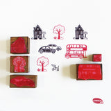 Wooden Stamp-A-Scene - On the Street (Red & Black Stamp Pad)