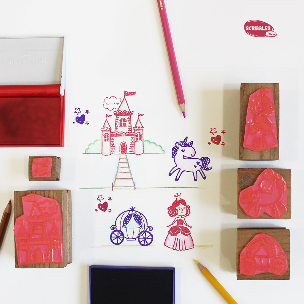 Wooden Stamp-A-Scene - Fairytale of a Princess (Red & Purple Stamp Pad)