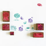 Wooden Stamp-A-Scene - Wildflower Garden (Green & Purple Stamp Pad)