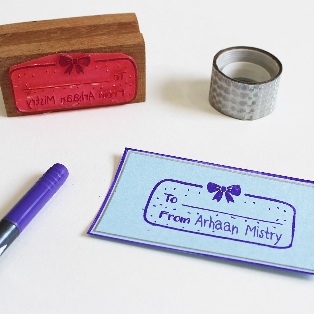 Personalised Wooden Text Stamp With Stamp Pad - (To & From)