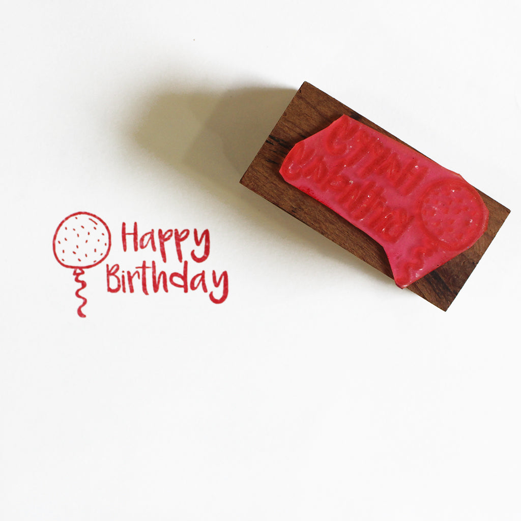 Personalised Wooden Text Stamp With Stamp Pad - Happy Birthday Says