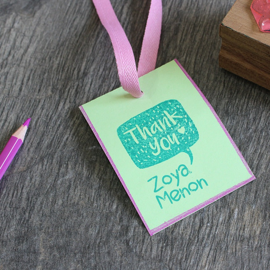 Personalised Wooden Text Stamp With Stamp Pad - Thank You