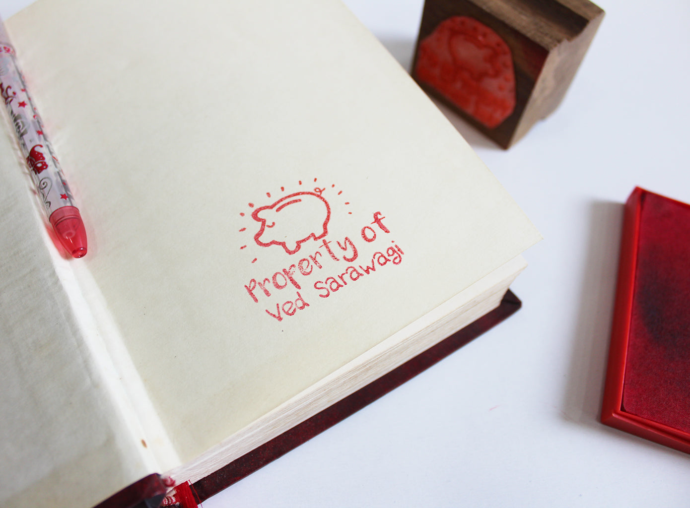 Personalised Wooden Text Stamp With Stamp Pad - Property of