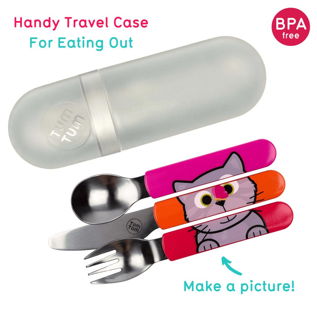 TUM TUM Easy Scoop Children's Cutlery Set With Travel Case - Bluebell