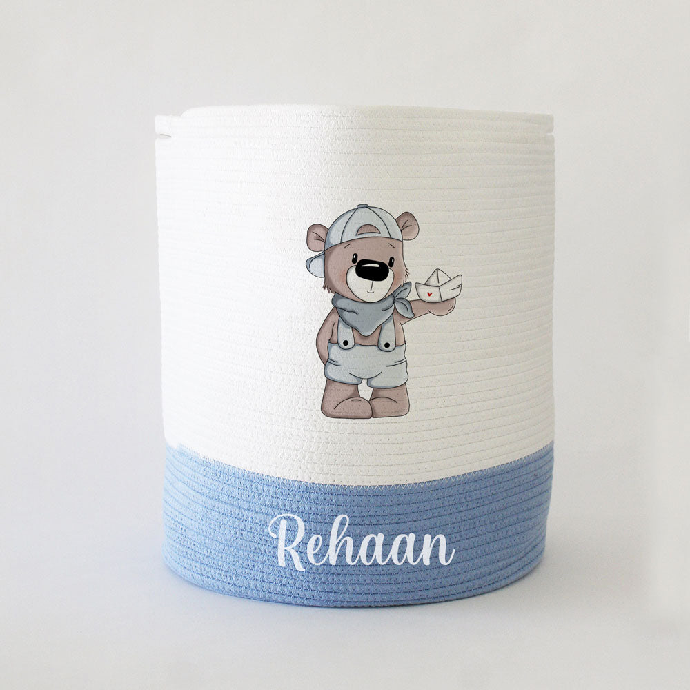 Personalized Storage Basket - Large - Teddy Theme - Blue