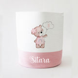 Personalized Storage Basket - Large - Teddy Theme - Pink