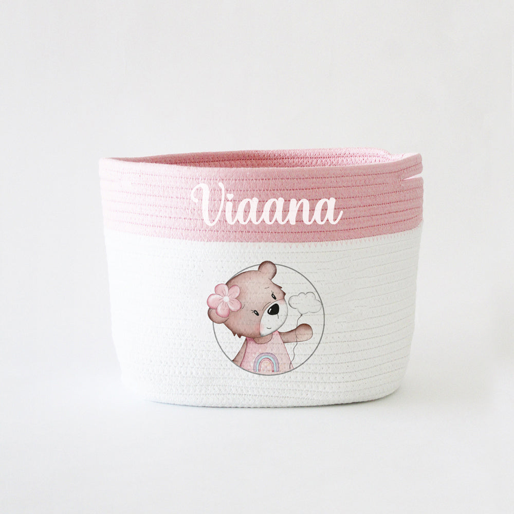 Personalized Storage Basket - Teddy Theme - Pink  Small, Medium