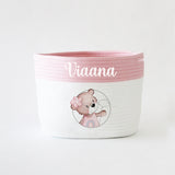 Personalized Storage Basket - Teddy Theme - Pink  Small, Medium