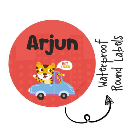 Round Waterproof Labels - Tiger Ride