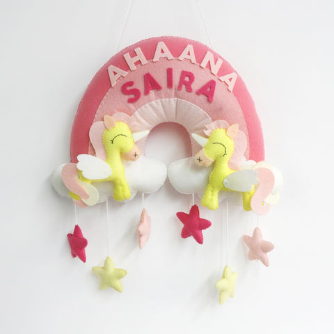 Two Little Unicorns Personalised Name Hanging