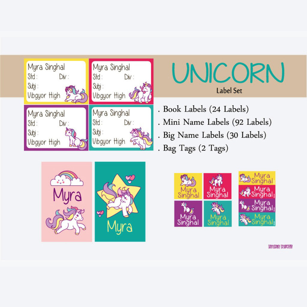 Label Set - Unicorn, 146 labels and 2 bag tags