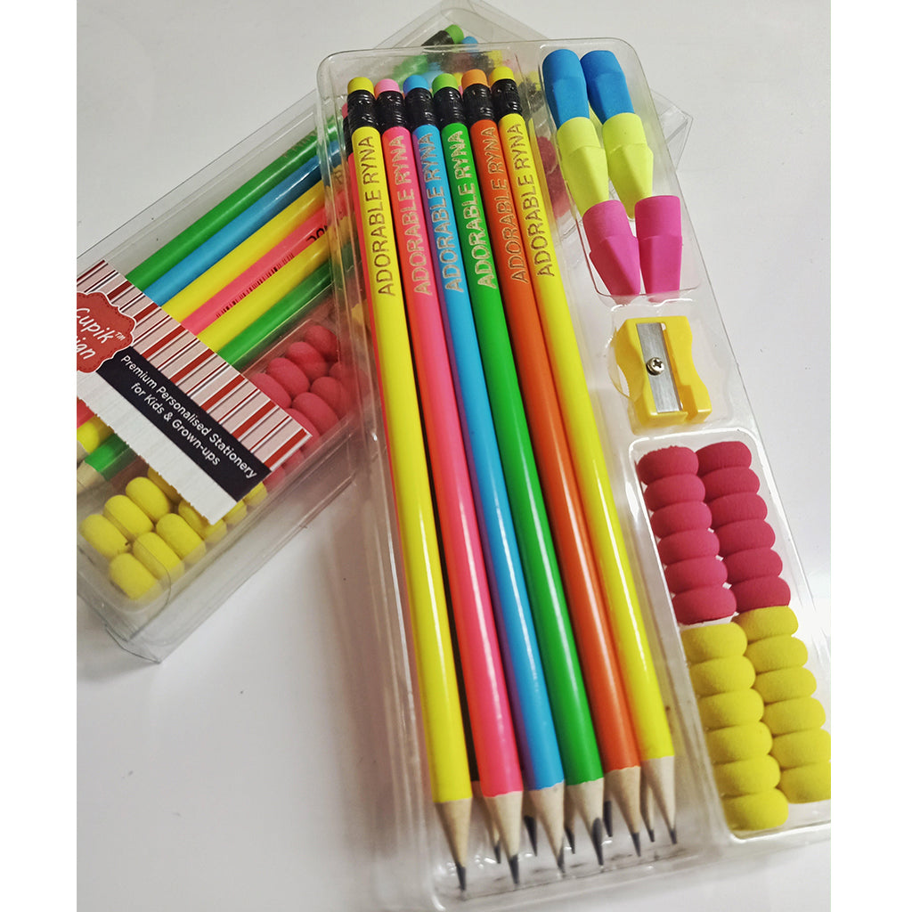Engraved Pencils, Neon - Set of 12