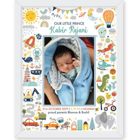 Baby Boy Birth Detail Frame - All Things Blue