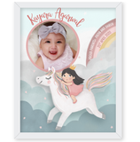 Illustrated Baby Girl Birth Detail Frame - Unicorn Skies