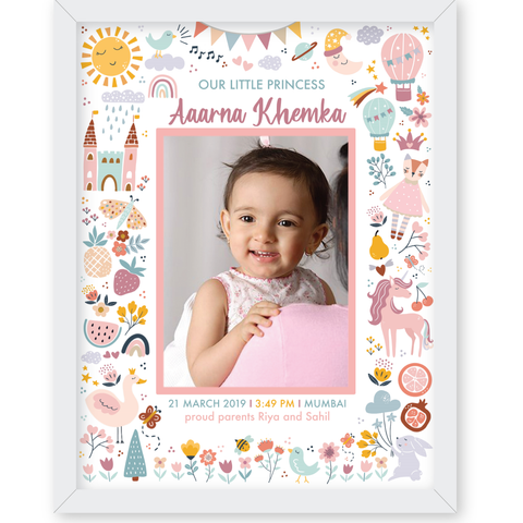 Baby Girl Birth Detail Frame - All Things Pink