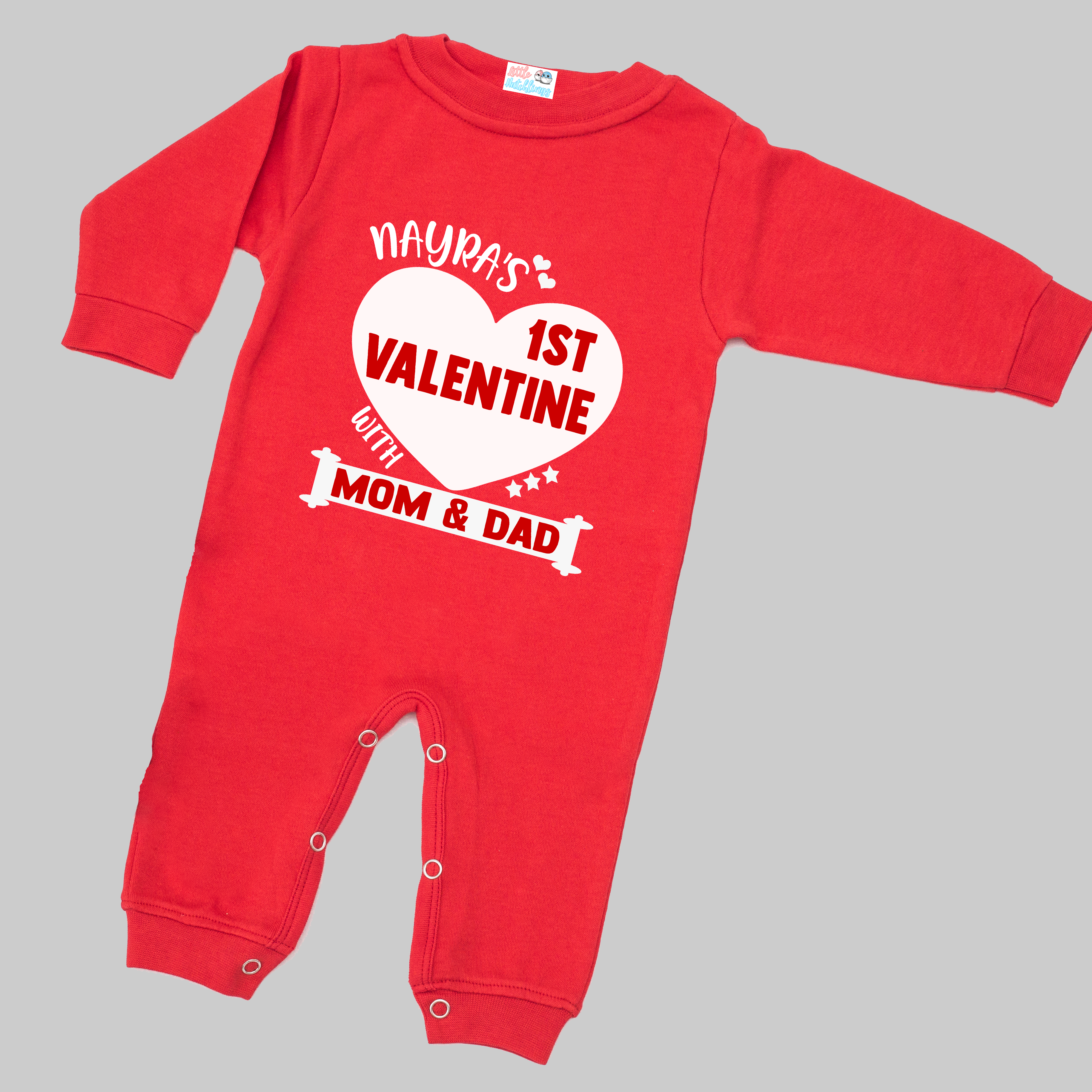 First Valentine Day with Mom Dad Personalised Red Onesie / Romper - Big Heart