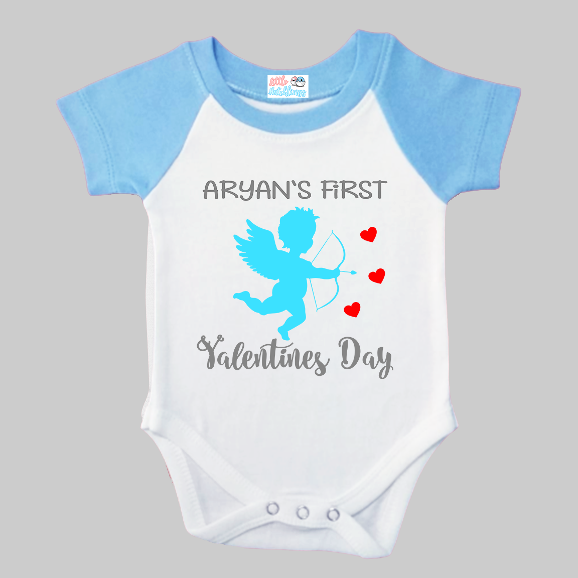 Valentines Day Cupid Blue Raglan Onesie (Boy)
