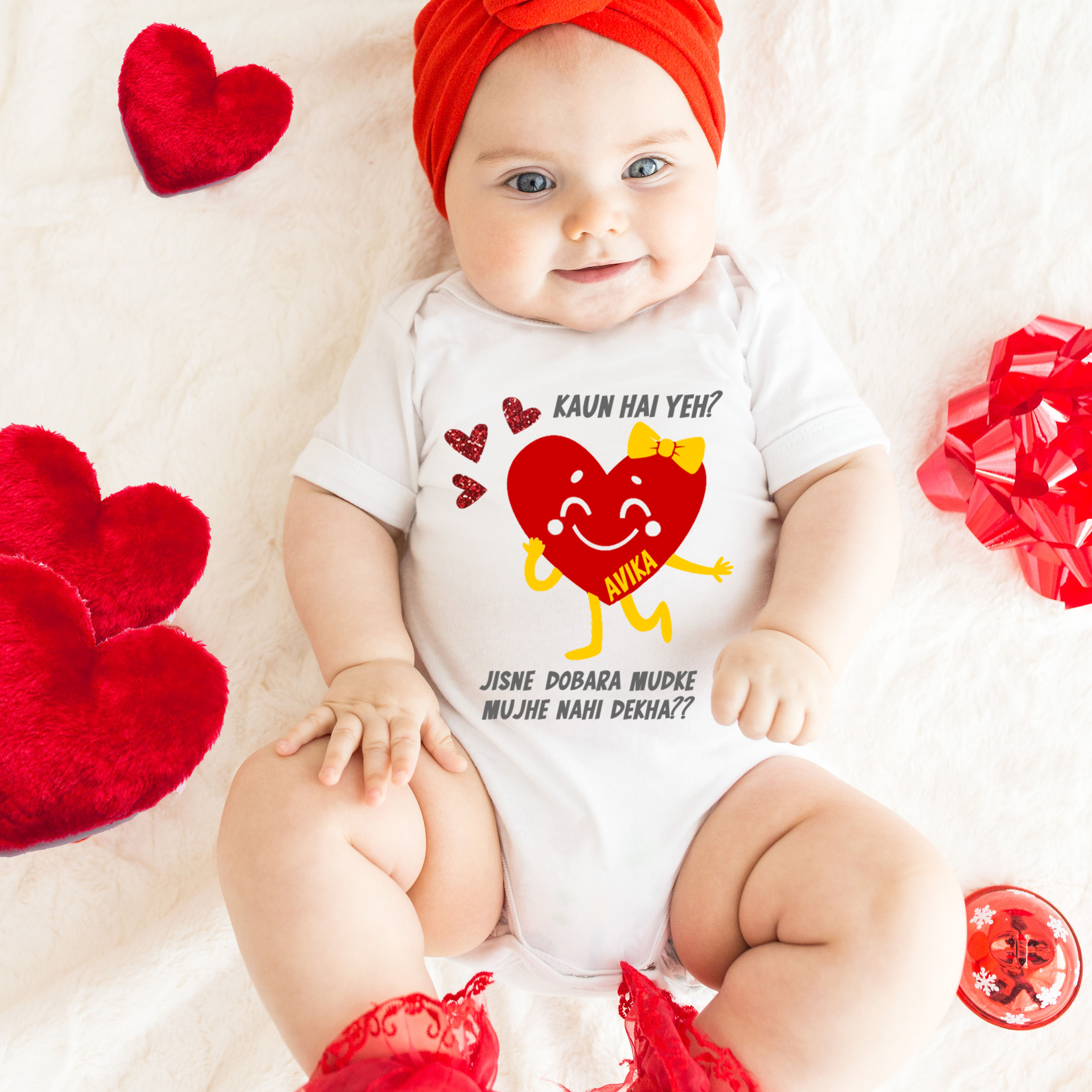 Bollywood Theme White Valentines Day Onesie / Romper / Tshirt (Kaun Hai Yeh)