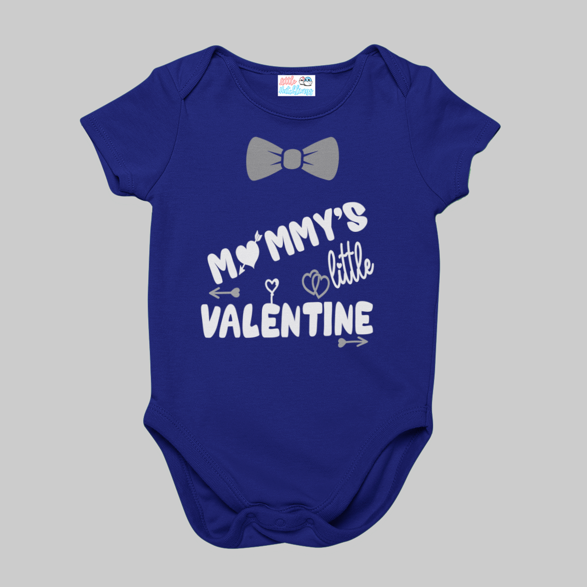 Mommy's Little Valentine Navy Blue Onesie (Bow & Slant Text)
