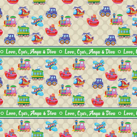 Personalised Wrapping Paper 13x26" - Vehicles, Set of 50