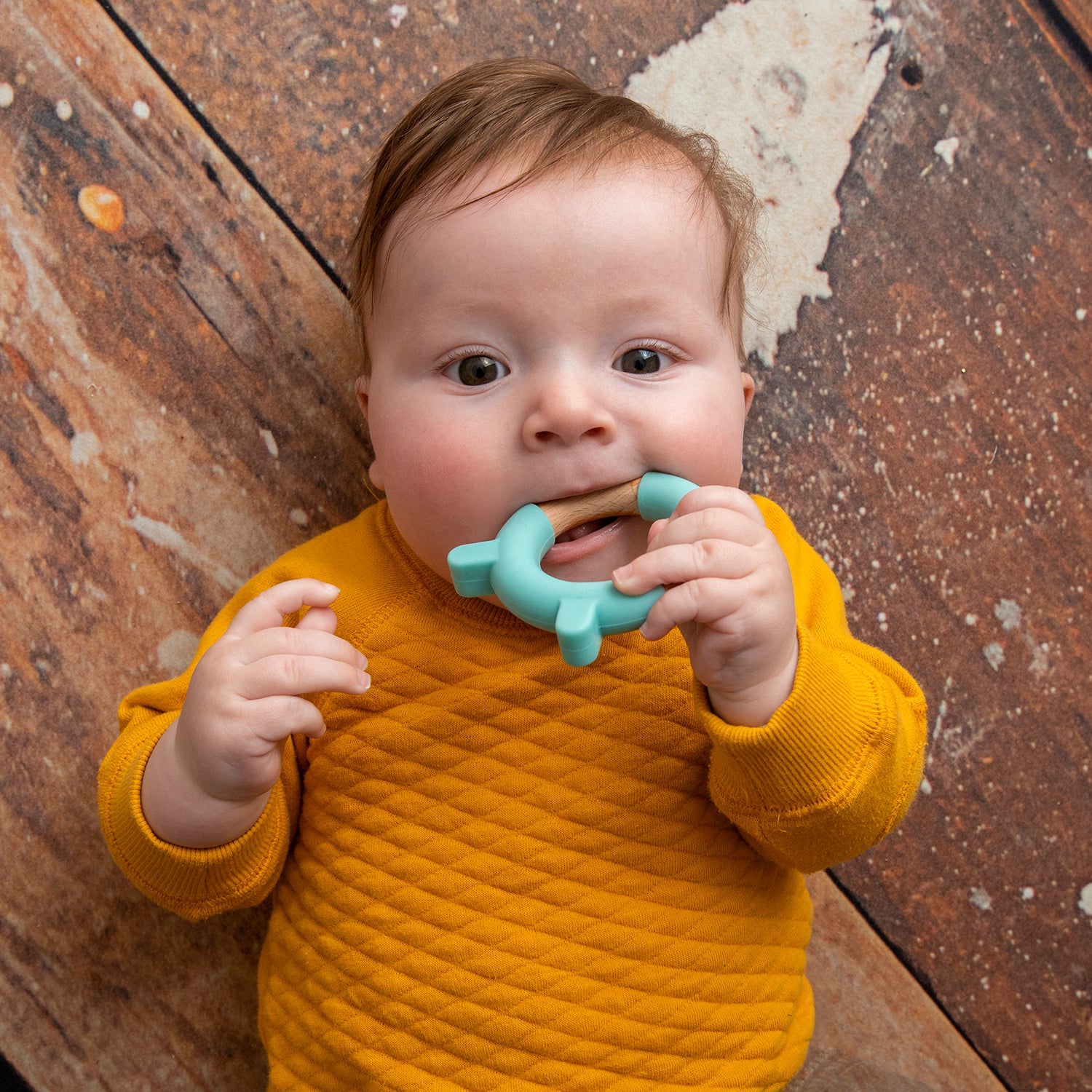 Wood + Silicone Ring Teether Toy - Blue