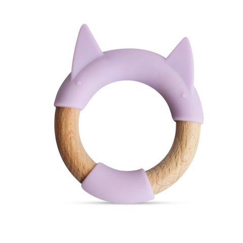 Wood + Silicone Ring Teether Toy - Purple