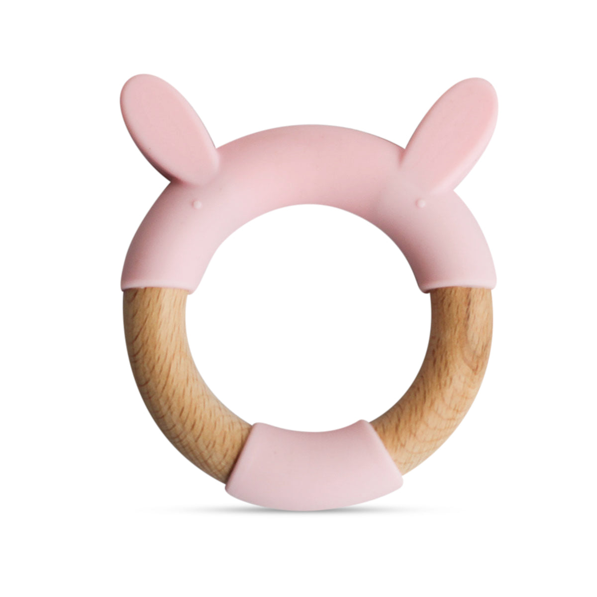 Wood + Silicone Ring Teether Toy - Pink