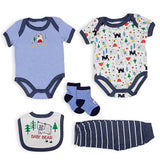 Baby Moo Gift Set Set Of 5 Bib Body Suits Pant And Socks Bear Blue ( 0-9 Months)